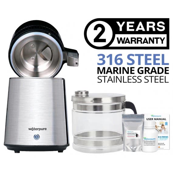 4 Litre 316 Marine Grade Stainless Steel Water Distiller with Glass Jug