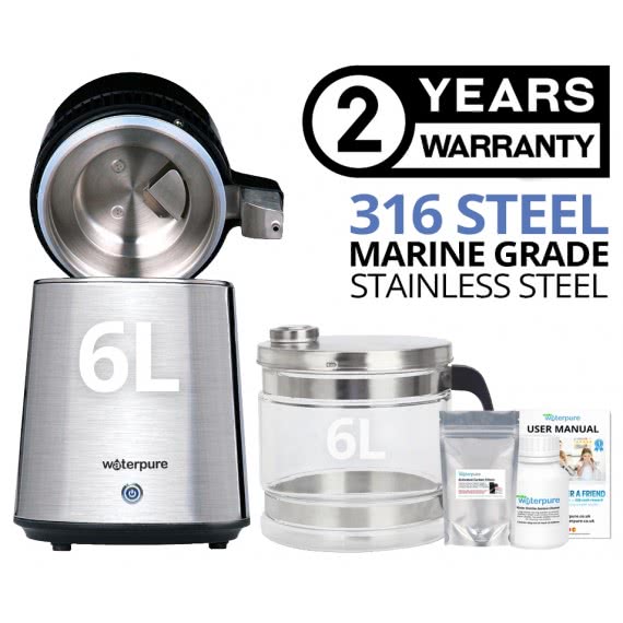 6 Litre 316 Marine Grade Stainless Steel Water Distiller with Glass Jug